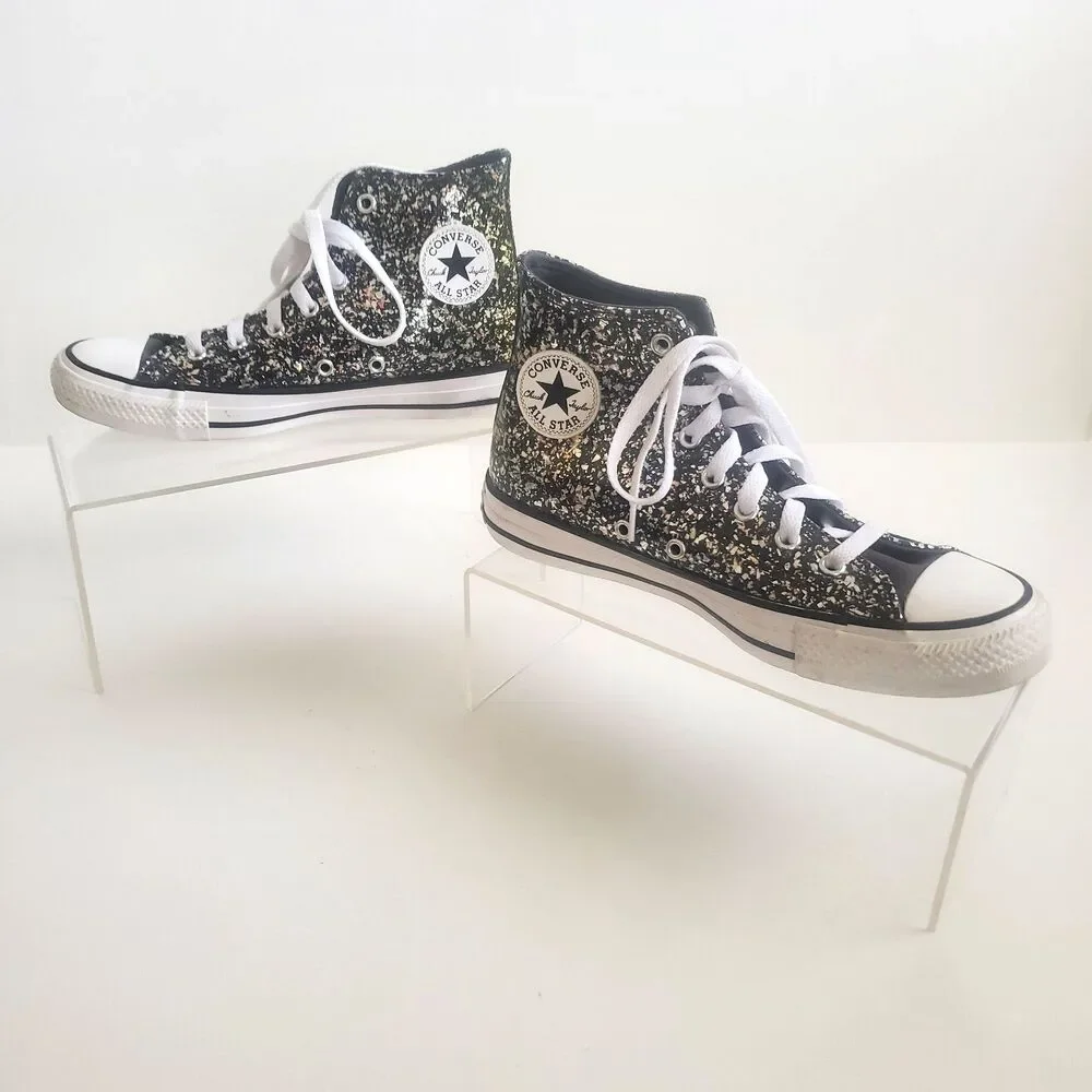 Converse Girls High Top Sneakers 5 Glitter Black Silver Chuck Taylor All Star